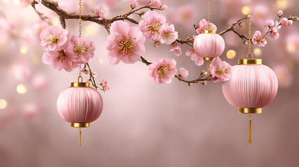 Luxury chinese background lantern blossom festive oriental background glow delicate spring harmony celebration
