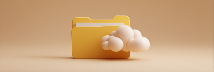 Digital illustration of a yellow clay folder with a textured, fluffy cloud element attached, representing cloud storage or data transfer concepts