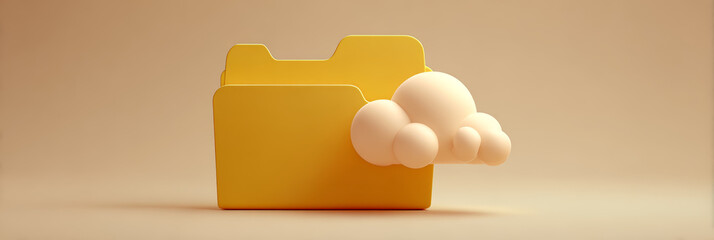 Digital illustration of a yellow folder with textured surface and a 3d white cloud icon representing cloud storage or data backup