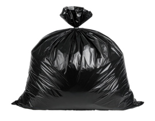 Black Plastic Garbage Bag Filled with Trash Waste for Disposal on a Transparent Background