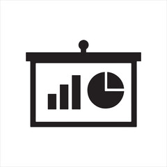 Presentation board displaying bar graph and pie chart for business meeting and data analysis with modern simple vector style illustration Silhouette