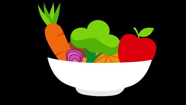 Fresh vegetables in white bowl healthy diet loop animation