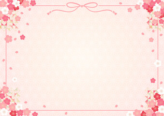 Spring Sakura Frame Background with Hina Matsuri Motif and Pink Japanese Pattern
