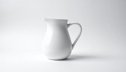 Elegant White Ceramic Pitcher on a Clean White Background.