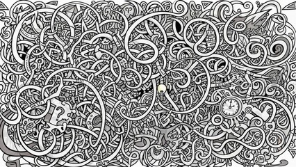 Obraz premium Intricate monochrome doodle maze of abstract thoughts and hidden elements and ideas