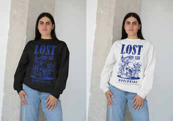 Mockup Of Woman Wearing Customizable Sweatshirt Indoors