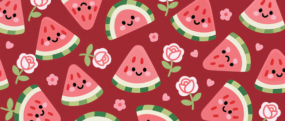 Cute Watermelon  Roses Pattern.