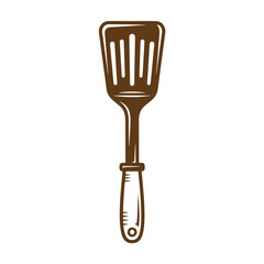 Vintage Brown spatula with handle on white background for cooking and kitchen use