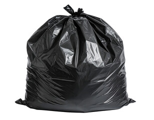 Black Plastic Trash Bag Filled with Household Waste Ready for Disposal on Transparent Background