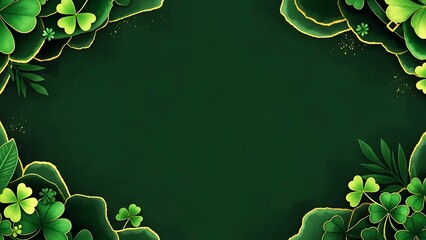 Elegant St Patricks Day Green Frame Background With Shamrocks and Gold Accents for Irish Holiday Branding and Copy Space Design