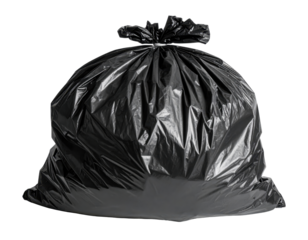 Black Trash Bag Filled With Waste on Transparent Background Ready for Disposal