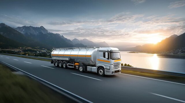 A chemical tanker truck transporting liquid chemicals on a highway