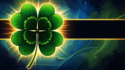 Luxurious St Patricks Day Banner With Glowing Green Shamrock and Dark Elegant Irish Holiday Background