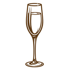 Vintage champagne glass with water in it on white background