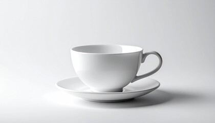 Obraz premium Elegant White Tea Cup and Saucer on White Background.