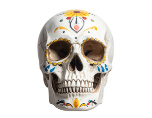 Obraz premium Colorful Decorative Mexican Skull with Vibrant Floral Patterns Celebrating Day of the Dead