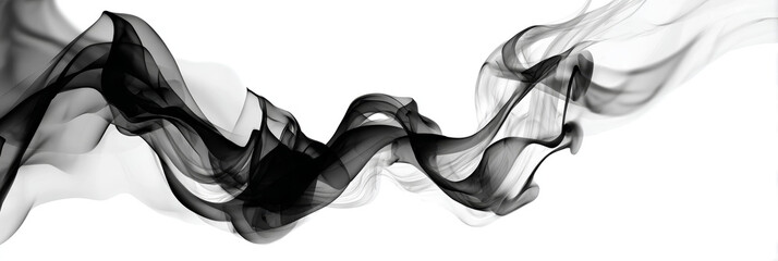 Dynamic black and white smoke wave with flowing, wispy textures and fluid motion, creating an abstract artistic visual effect