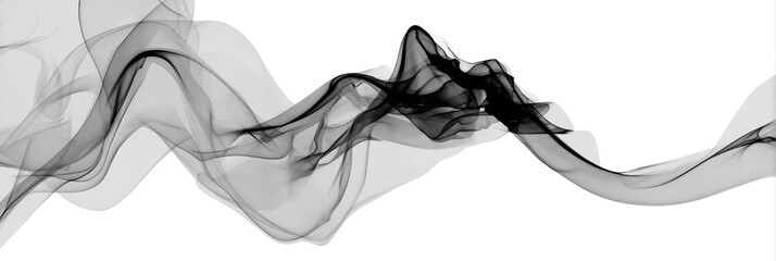 Dynamic black and white smoke wave with flowing, wispy textures and smooth gradients creating an abstract, energetic visual effect