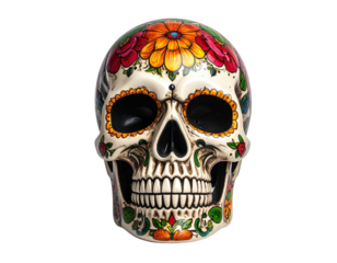Colorful Decorative Skull Artwork with Floral Patterns Celebrating Traditional Mexican Culture