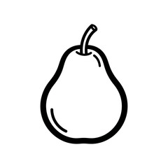 Simple black and white outline of a pear on a white background