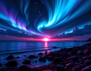 Cosmic Night Skyline Over Reflected