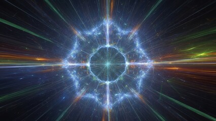 Obraz premium Vibrant fractal energy burst radiating dynamic light lines in a futuristic cosmic realm