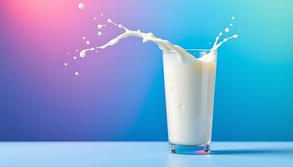 Fresh Milk Splash Tall Glass Against Blue Background