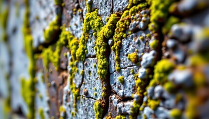 Obraz premium Aged Concrete Wall Overgrown with Vibrant Moss and Algae