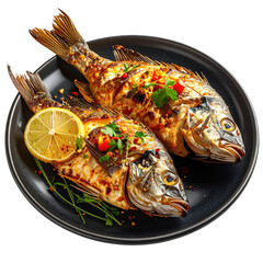 Gourmet baked reef fish with a crust of coconut and herbs, plated and beautifully isolated on a pure white background for a modern look.