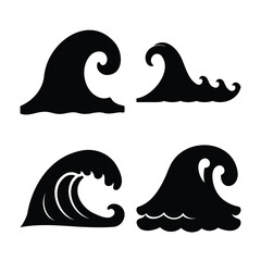 Stylized ocean wave silhouettes vector icons for water design elements. Vector