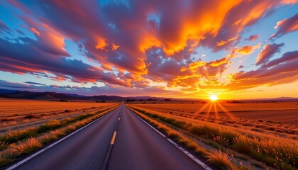 Sunset Journey Along Winding Country