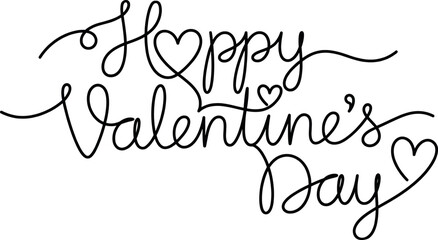 Happy Valentine Day typography in hand drawn line art style heart shapes integrated into lettering © VectorHive