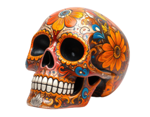 Colorful Decorative Skull with Floral Patterns Symbolizing Mexican Traditions and Cultural Heritage