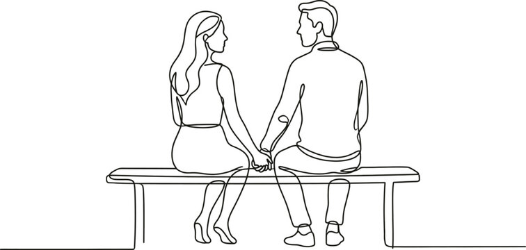 Couple woman and man sitting Continuous line