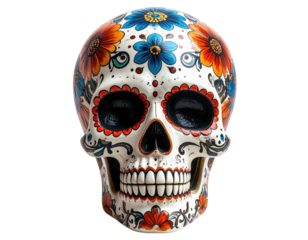 Colorful Decorative Skull with Floral Patterns Symbolizing Mexican Culture and Celebration