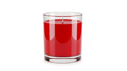 Red Candle in Clear Glass Jar Isolated on White Background wick
