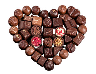 Chocolate pieces arranged in heart shape.