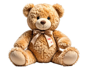 Cute teddy bear placed for teddy day or valentines day, isolated on white and transparent