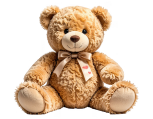Cute teddy bear placed for teddy day or valentines day, isolated on white and transparent