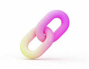 Glossy interlinked 3D chain links in soft yellow‑pink and pink‑magenta gradients on a white background, symbolizing connection, unity, strength, partnership, and modern digital design.