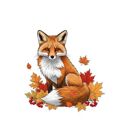 Obraz premium Autumn fox sitting amidst colorful leaves and berries