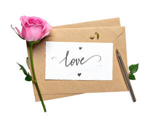 Handwritten love card isolated.
