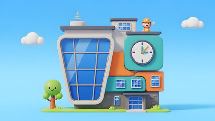 Modern city street architecture vector illustration featuring a business store facade with a cafe door and restaurant window design