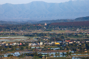 A rural scene from Wiang Pa Pao district, Chiang Rai province, taken from a temple located high in the mountains.