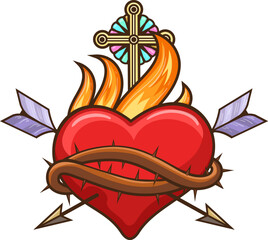 Cartoon heart with arrows and cross