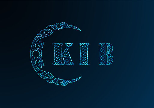 Low poly letter logo KIB design. KIB letter logo low poly vector design on blue color gradient background. KIB logo low poly design