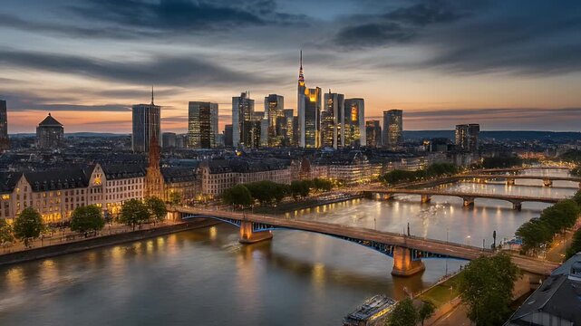 Frankfurt Skyline Time Lapse: A Stunning Transition from Dusk to Night in Germany