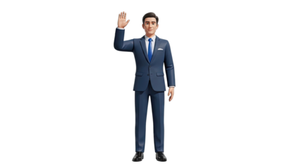Animated businessman in suit waving hello
