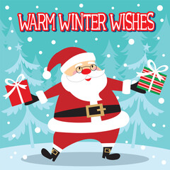 Christmas card with santa and gifts