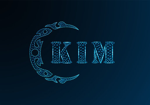 Low poly letter logo KIM design. KIM letter logo low poly vector design on blue color gradient background. KIM logo low poly design